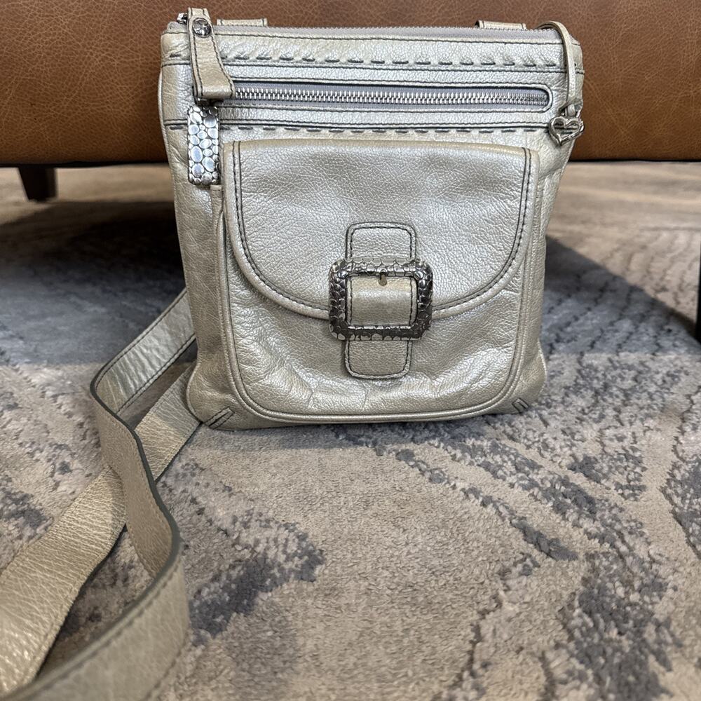 Authentic Brighton Leather Silver Ivory Pebble Sholder Bag Cross Body Purse